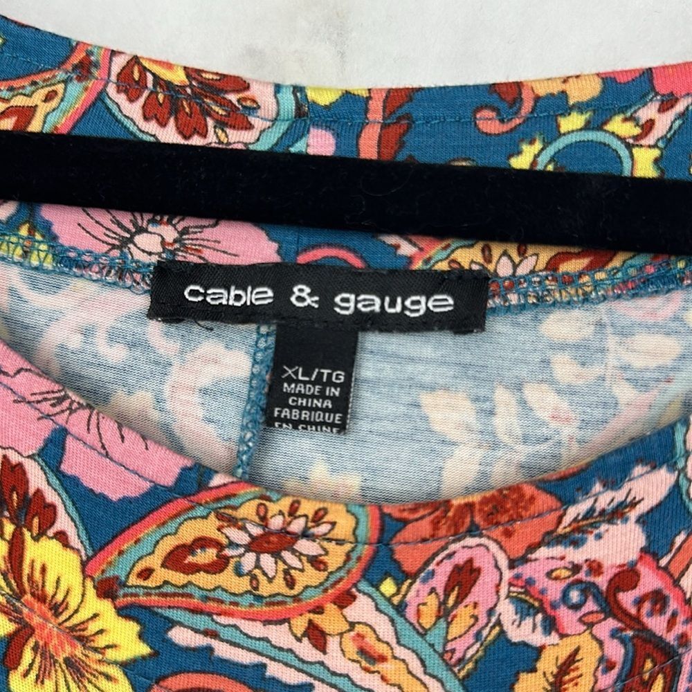 Cable & Gauge Womens Top Multicolor Paisley Boat Neck Split 3/4 Sleeve Sz XL - Picture 7 of 9